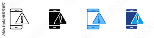 Mobile Alert Multiple Style Icon Design Vector - Smartphone with warning symbol showing mobile alerts, system notifications, or app issues