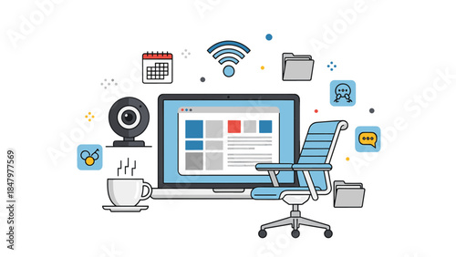 Digital Workspace Setup: A modern workspace composition, incorporating essential digital tools and an ergonomic setup, designed for productivity and creativity.