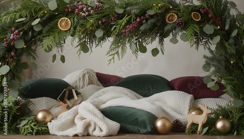 Cozy Christmas Garland  Pillows Festive Holiday Decor.