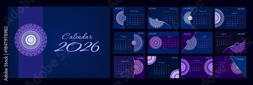 Calendar creative with mandala design background