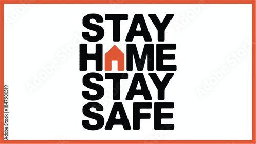 A minimalist typographic design with black text on a white background, enclosed in a thin orange border.  