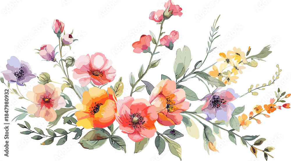 Obraz premium Watercolor flower bouquet illustration