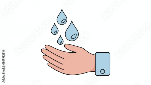 A simple line art illustration of a hand washing gesture against a white background 