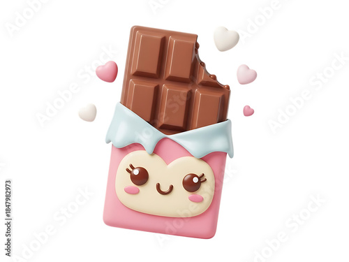 Cute cartoon chocolate bar in a pink wrapper isolated on transparent background isolated on transparent background