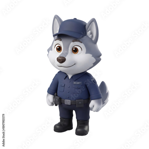 Cute Cartoon Wolf Police Officer Figurine Standing Tall.