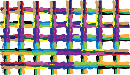 Vibrant multicolored woven pattern with intersecting lines