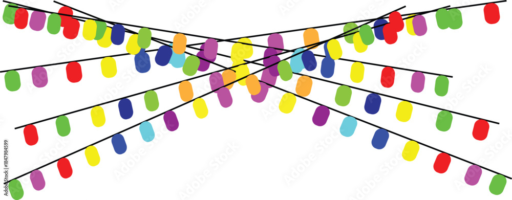 Obraz premium Vibrant multicolored christmas lights string on white background