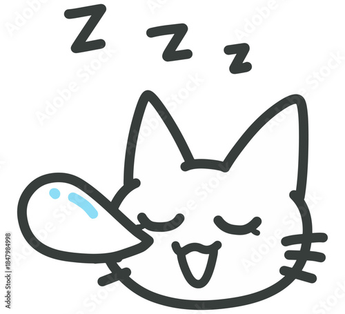 鼻ちょうちんを出して居眠りする猫のイラスト