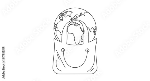 Illustration of a Shopping Bag Containing a Globe Representing Global Commerce and Environmental Awareness