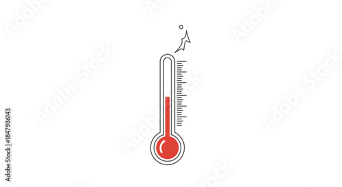 Illustration of a Thermometer Indicating High Temperature with Red Liquid Level on White Background