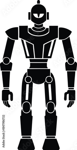 Black Robot Vector Illustration in Minimal Silhouette Style