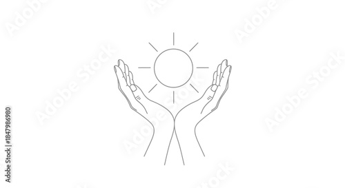 Hands Gently Supporting A Symbolic Sun Radiating Warmth And Positivity Against A White Background