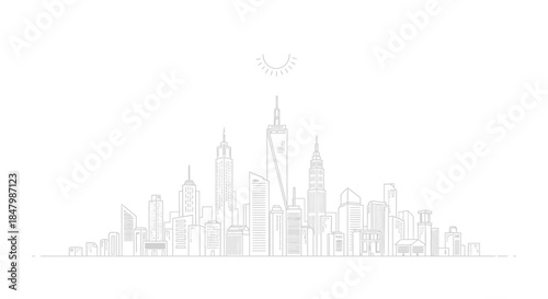 Silhouette of a City Skyline Under a Sunny Sky with Clouds and Urban Living Atmosphere