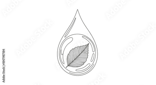 Abstract Water Droplet Enclosing Leaf Symbolizing Nature's Purity and Vitality