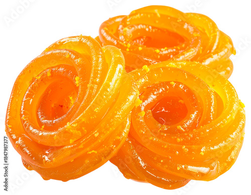 Golden Jalebi Drizzled with Saffron Syrup, Stacked Composition