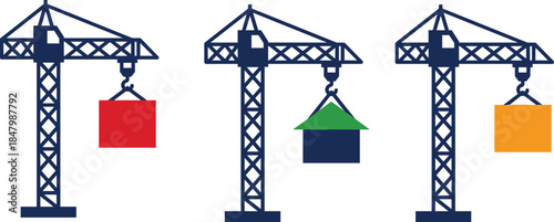 Construction crane icon, lifting blocks, building process, structural elements, construction activity, engineering concept, urban development, site work, heavy equipment