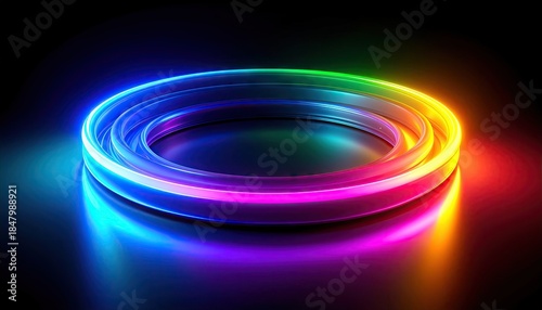 Vibrant Rainbow Spectrum Light Ring Illuminated Against Dark Background with Reflective Surface