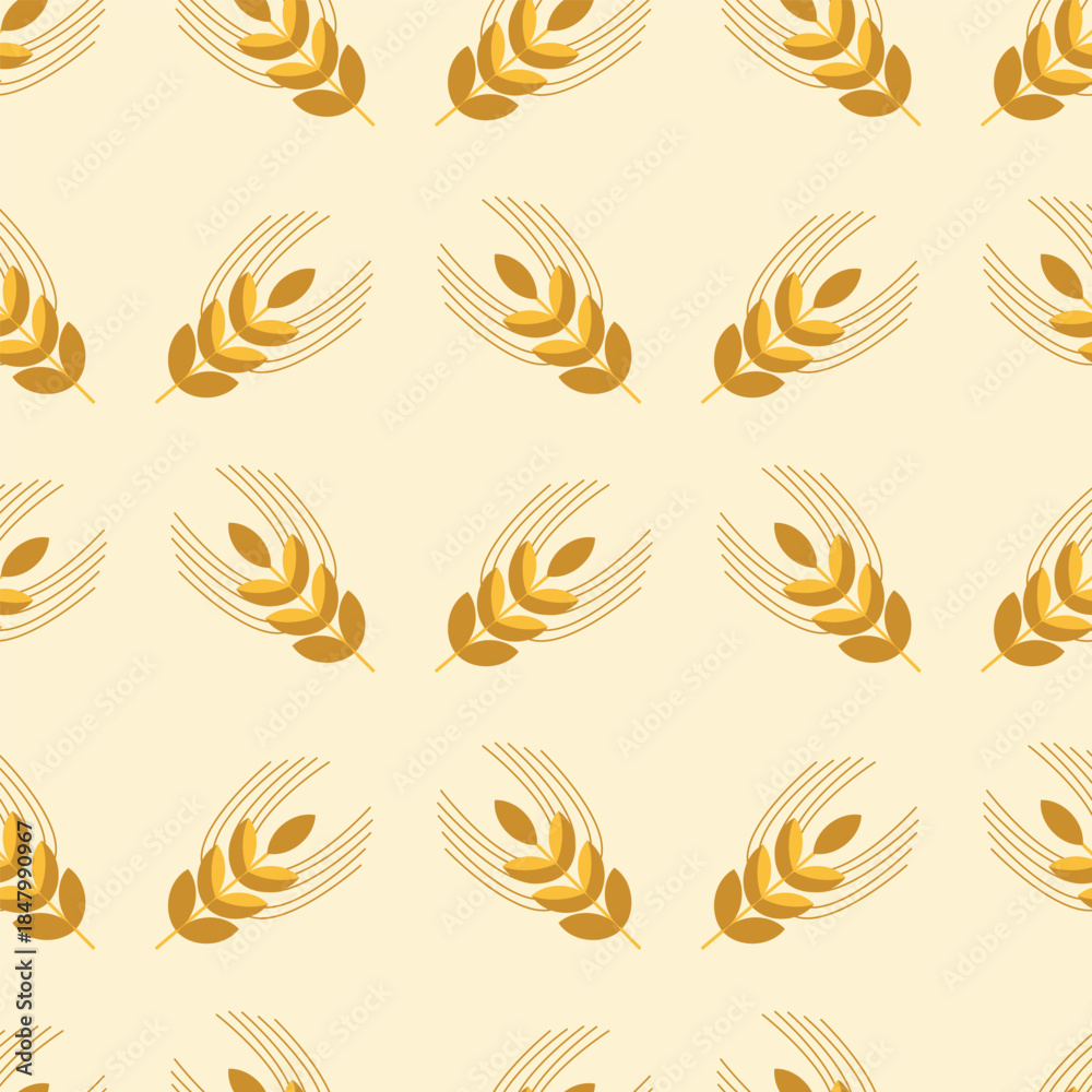 Fototapeta premium Wheat, spikelet, bread, flour, pastries, pattern in Scandinavian style in beige brown tones, for packaging bakery products, flour, packaging. vector
