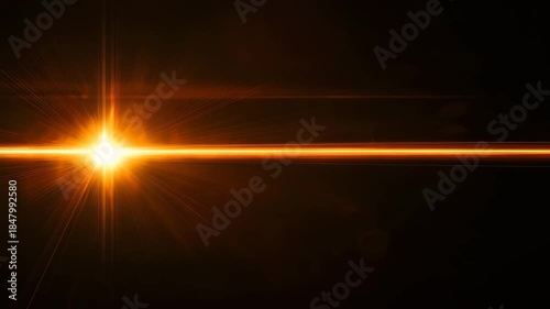 Vibrant orange light beam with radiant glow on dark background with lens flare effect and streaks of light 4k video