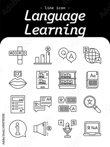 Language Learning thin line icon set. Education, communication, study outline icons.