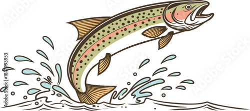 Fish illustration swimming on white and green background vector design
