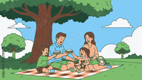 Family enjoying picnic in park