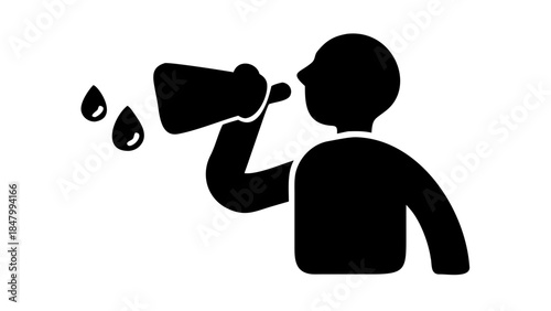 Minimal silhouette of a person drinking water, hydration and healthy lifestyle concept.