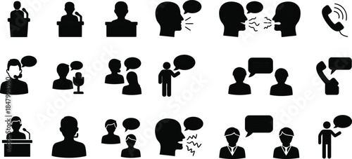 Various people speaking and communicating silhouettes