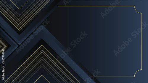 Dark navy luxury abstract background with layered geometric shapes and gold line accents ideal for premium branding presentations covers invitations and modern digital layouts