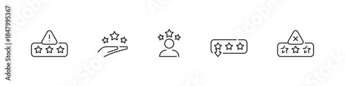 Review feedback stars vector outline icon set. Rating, evaluation, and quality check collection.