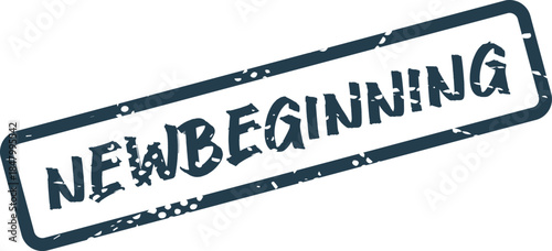 Prominent grunge style rubber stamp mark featuring the inspiring word NEWBEGINNING for fresh concepts