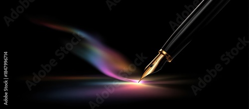 Fountain Pen Writing Colorful Light.