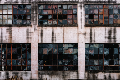 Abandoned Building Facade with Broken Windows