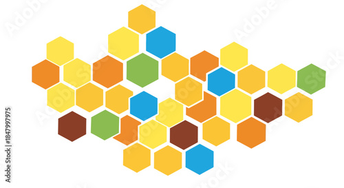 Abstract geometric honeycomb pattern with vibrant hexagon shapes and white background