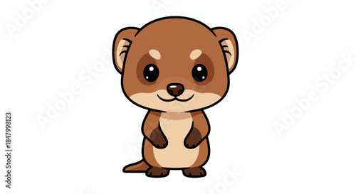 Adorable cartoon illustration of a brown ferret with big eyes on a white background