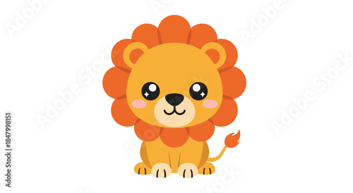 Adorable cartoon lion cub with vibrant orange mane and gentle eyes on bright backdrop