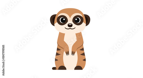 Adorable cartoon meerkat character standing alert and curious on white background