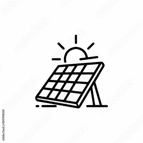 Solar panel with sun icon representing renewable energy technology.