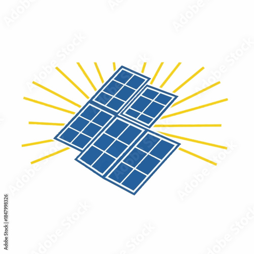 Solar Panels Generating Clean Energy with Sun Rays Illustration.