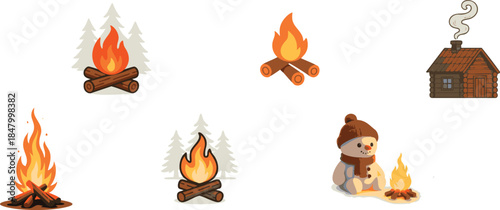 Christmas fire flames vector set for holiday decoration and winter celebration