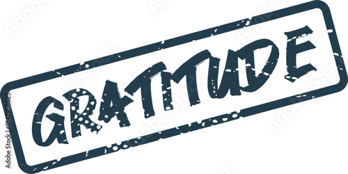 Grungy GRATITUDE word stamp on a bright background expressing heartfelt appreciation and thanks