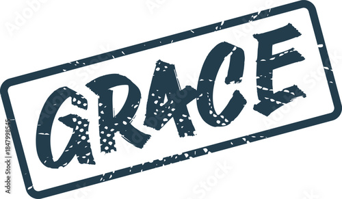 Distressed GRACE word stamp on a clean white surface signifying divine favor and elegant charm