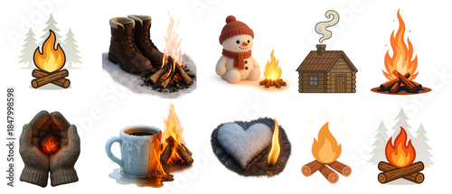 Realistic fire flames and burning sparks on a transparent background for graphic design