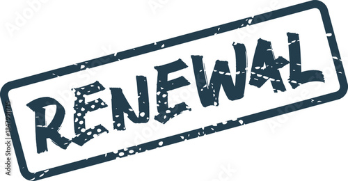 Textured rubber stamp with the inspiring word RENEWAL enclosed within a stylish rectangular outline