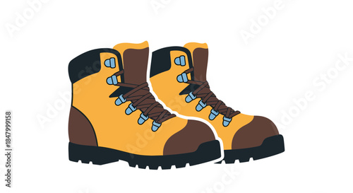 Cartoon illustration of robust hiking boots ready for outdoor adventures exploration