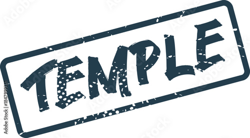 Vintage style distressed rubber stamp effect displaying the word Temple in dark blue