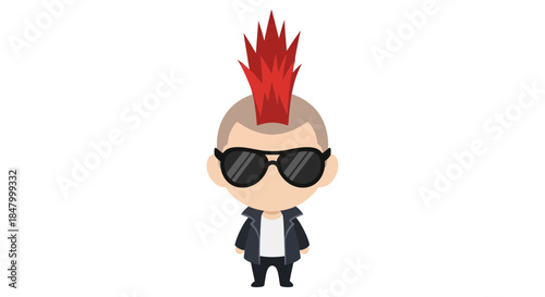 Cartoon punk character with spiky red hair, sunglasses, and leather jacket icon