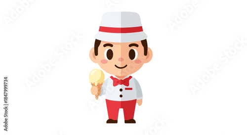 Charming cartoon illustration of an ice cream vendor offering a delightful treat