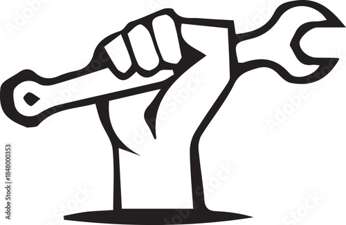 Clenched fist holding wrench line art illustration