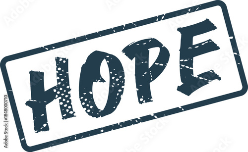 Grungy square rubber stamp featuring the motivational word HOPE in bold uppercase letters